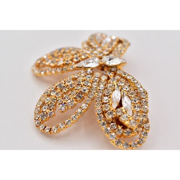 Vintage Rhinestone Butterfly Bow Hair Clip Gold Crystal Barrette Bridal Hair main image 5
